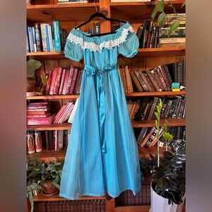 Handmade Vintage Prom Dress, 1950’s, Blue with Polka Dots and Front Bow